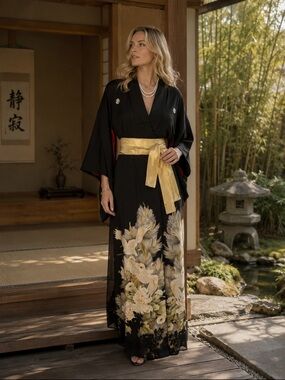 Gorgeous authentic Black and Gold Women's Kimono Robe❤️S/M